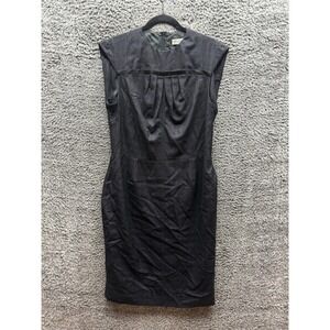 Carolina Herrera Pleated Wool Crew Neck Sheath Midi Dress Black Womens Size‎ 14